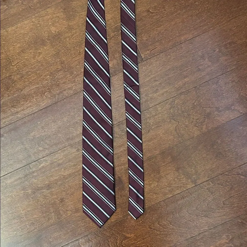 Jos. A. Bank 100% Silk Burgundy and Silver Striped Tie, New with Tags